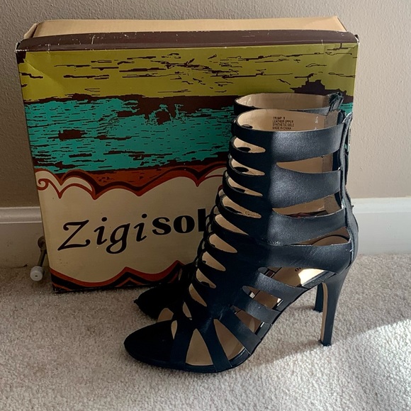 Leather Zigi Soho Trump Strappy Open Toed Booties Heels - Picture 2 of 9